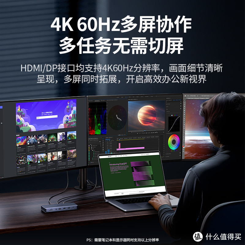 一款全能的扩展坞 10Gbps 双HDMI+DP 4K60Hz