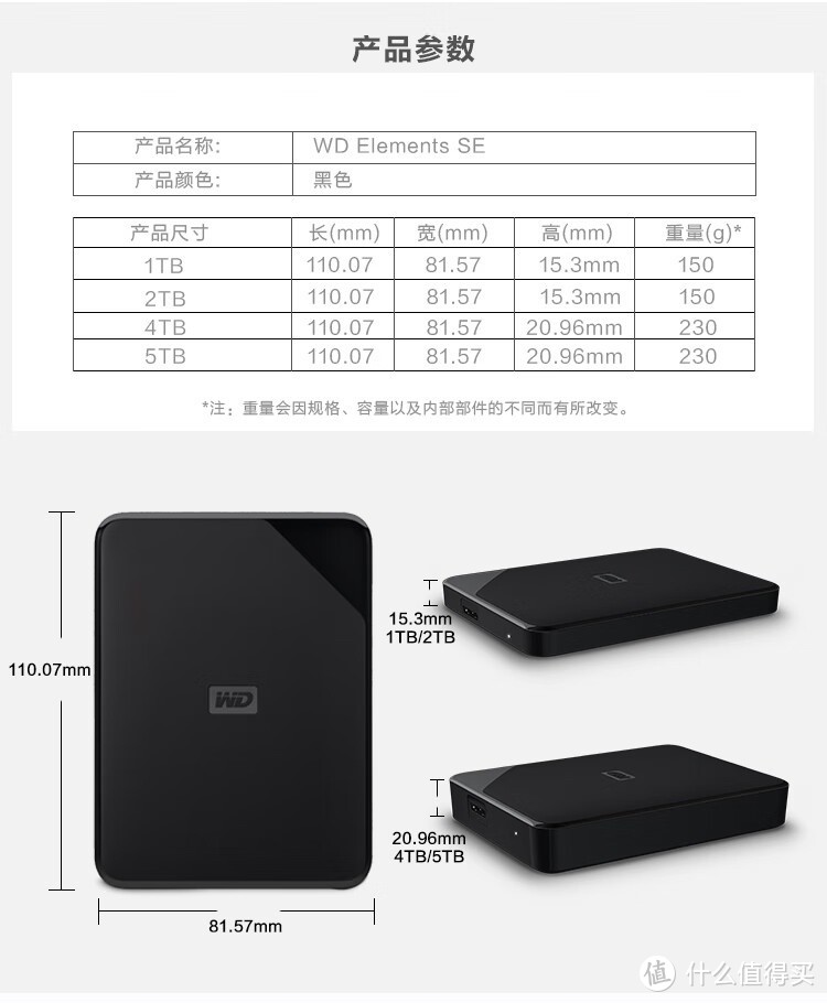 西部数据2TB移动硬盘USB3.0 Elements SE新元素系列