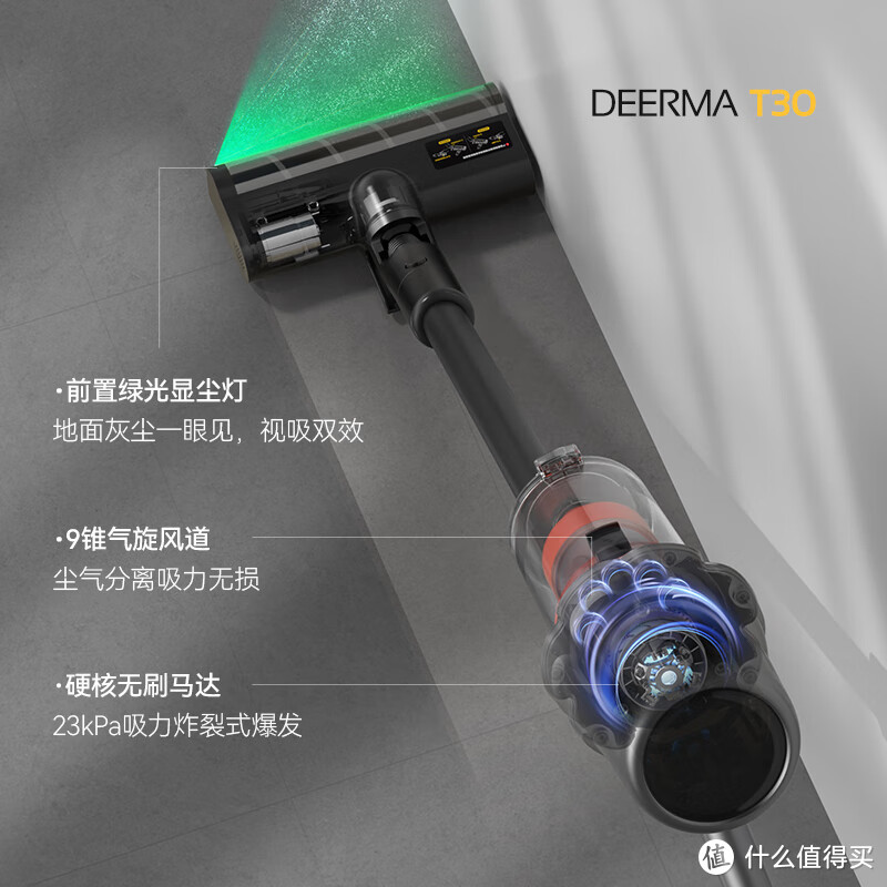 这是一款高性能的德尔玛T30光学显尘无线吸尘器，它可迅速捕获微尘和螨虫，让你的家居环境清洁无忧