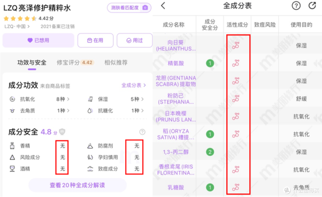 它还添加了很活性成分，亮肤、保湿等效果会更好