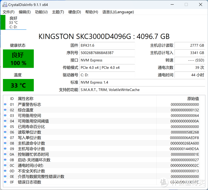 旗舰大容量畅用无忧 金士顿KC3000固态硬盘4TB版评测