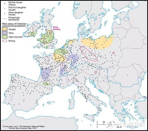 ▲ 图中紫色区域是13世纪时西多会的主要葡萄酒产业