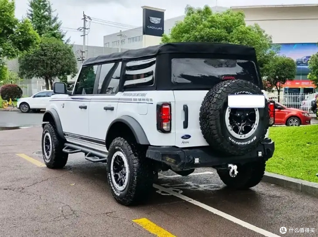 车主打开了车门,首先映入眼帘的就是福特烈马的车标,跳跃落地的骏马