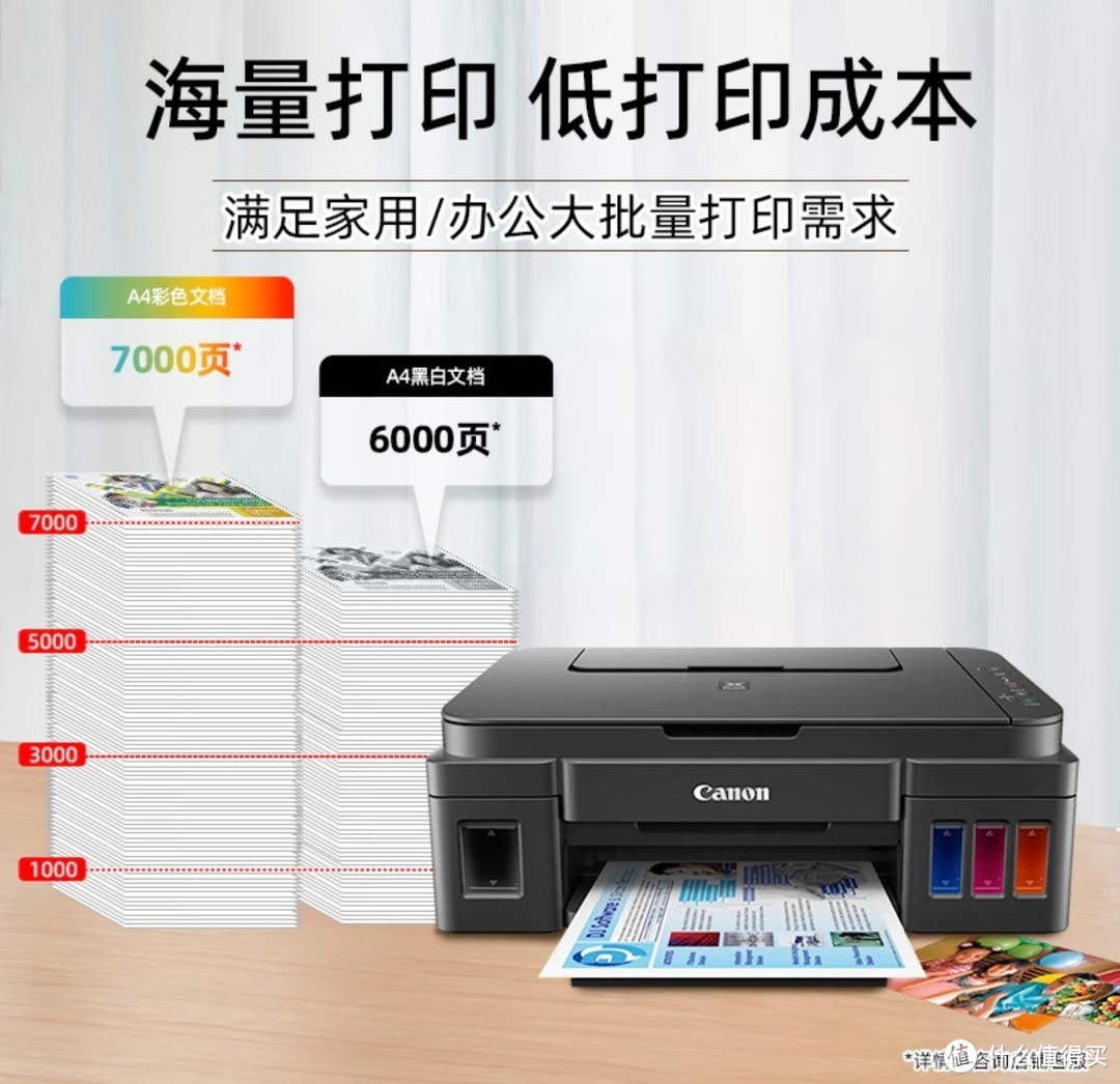 佳能G3800大容量可加墨、彩色多功能无线打印机~