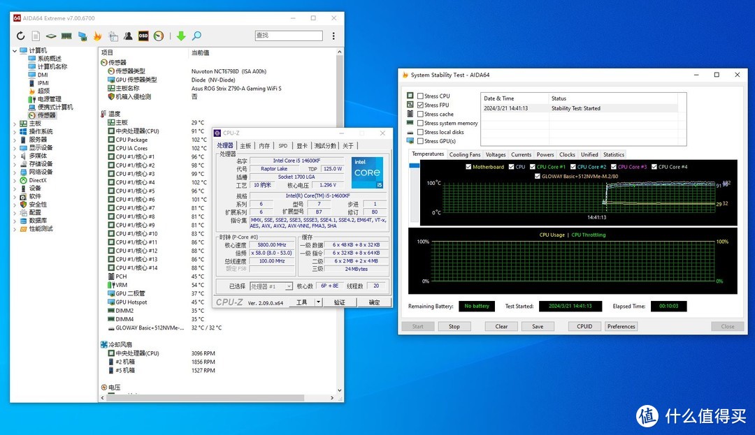 AIDA64单钩FPU烤机10分钟102度