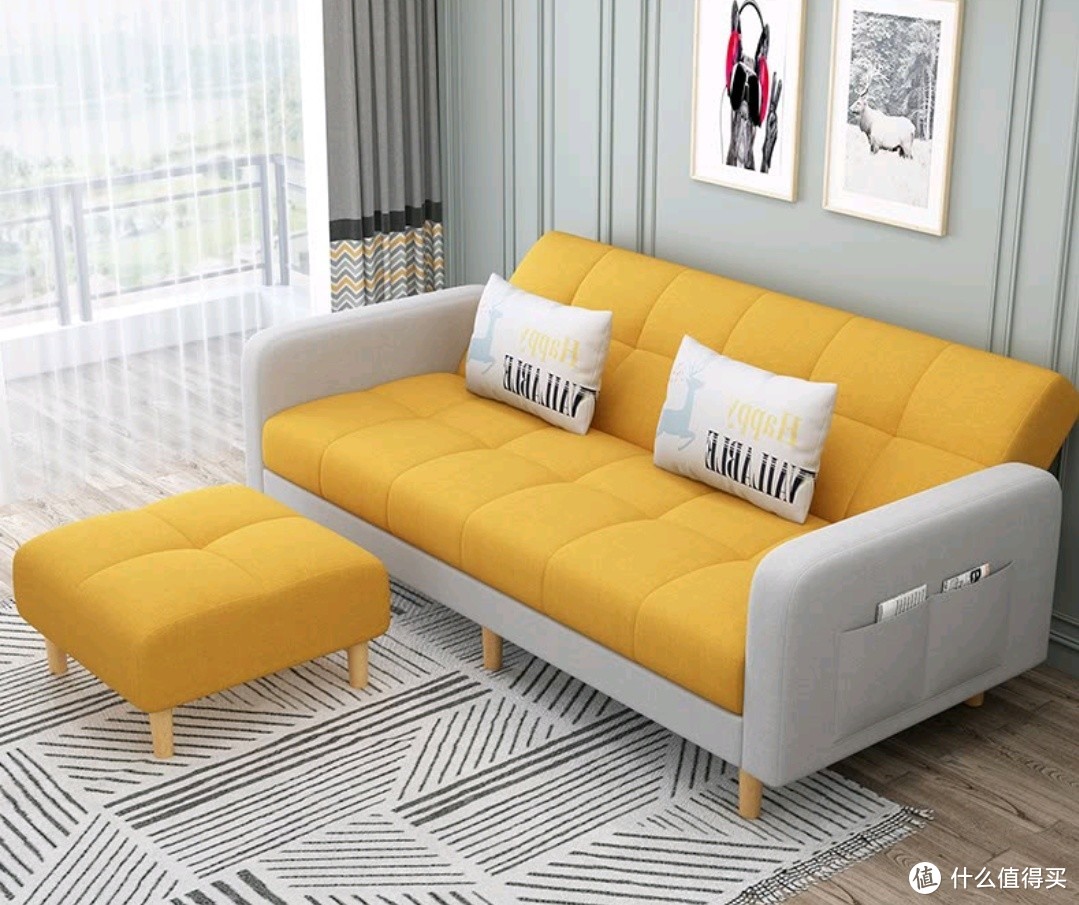 一起聊家装，我选择时尚的欧柏盛布艺沙发床简约新款科技布可折叠客厅沙发。