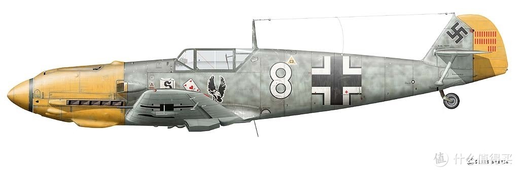 Bf-109 E-7白色8号，普里勒任JG26第1中队长座机，1941年6月23日