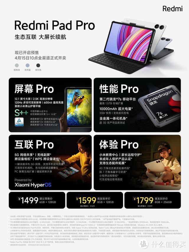 Redmi Pad Pro发布：10000毫安+12.1英寸护眼屏，售价仅1499元