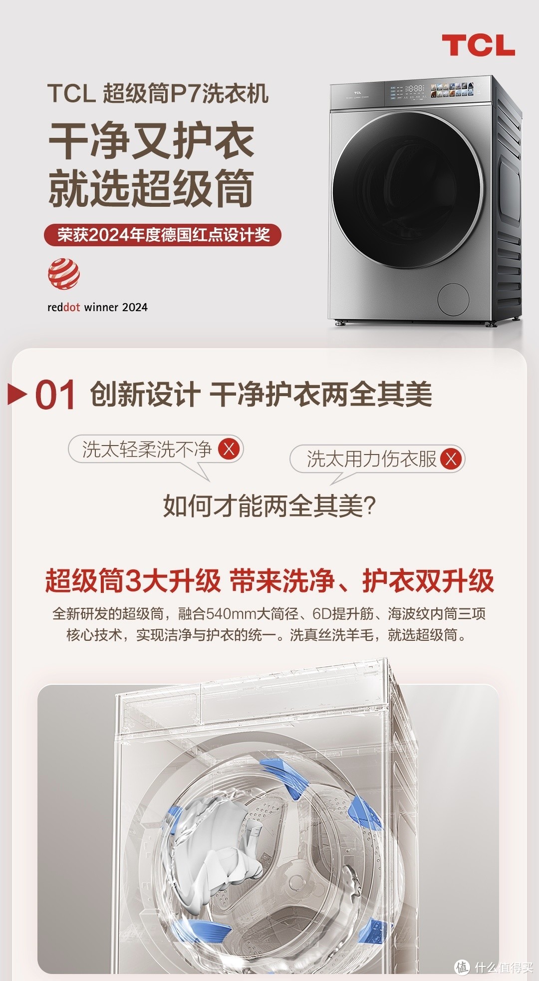 TCL超级筒P7洗衣机：干净又护衣的选择!